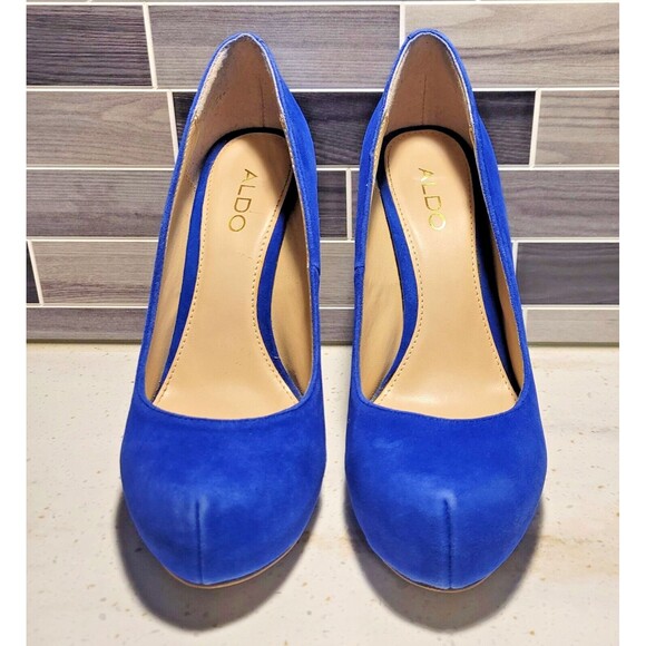 Aldo Craven Size 7 Cobalt Blue Suede Upper 5" Platform Stiletto Heels Pumps - Picture 2 of 9